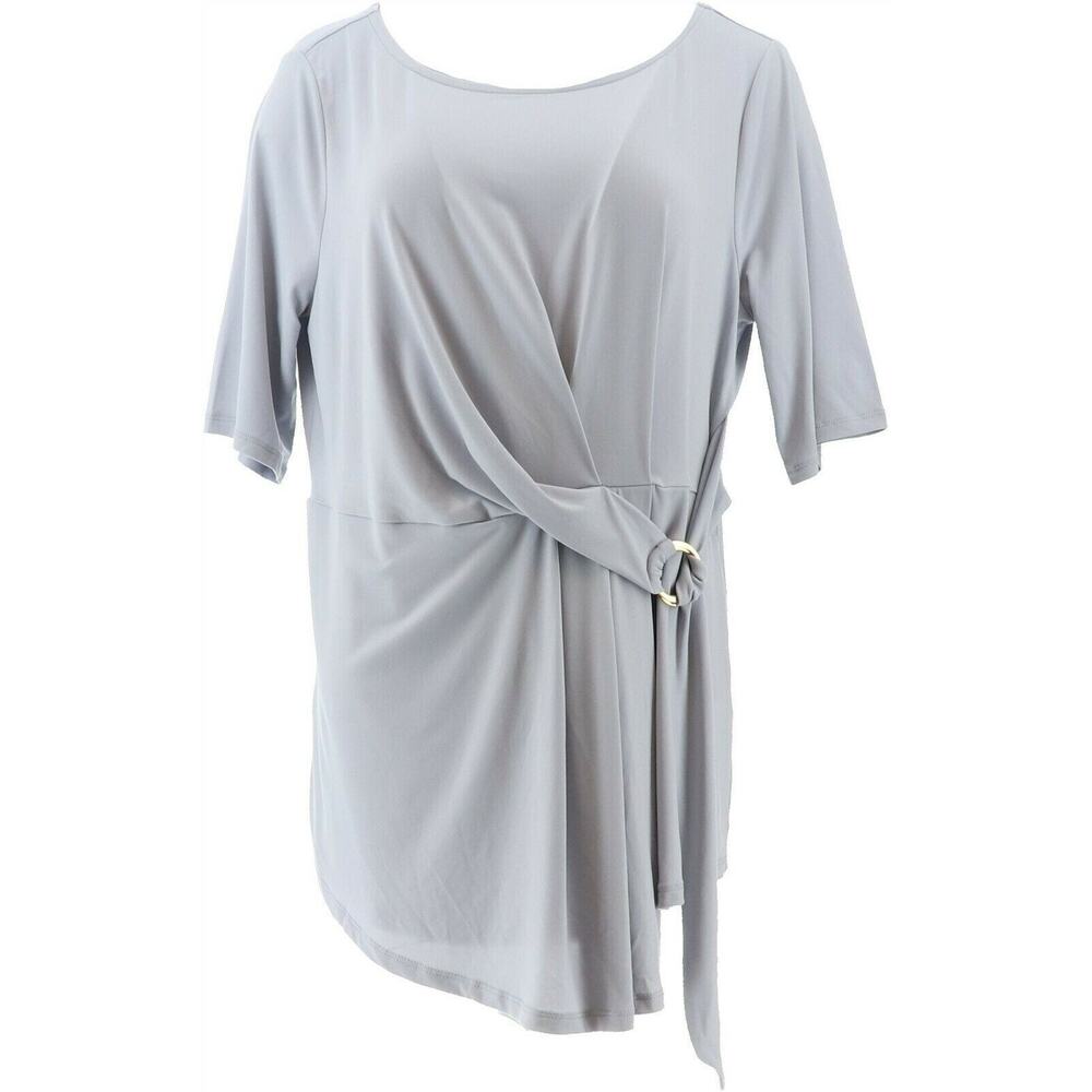 IMAN Global Chic Luxury Resort Short-Slv Knot-Front Top Women's - S - Light Blue